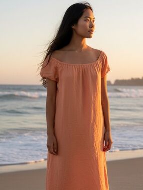 knee length dresses for ladies Orange Linen Midi Dress – Mint Velvet main image 0